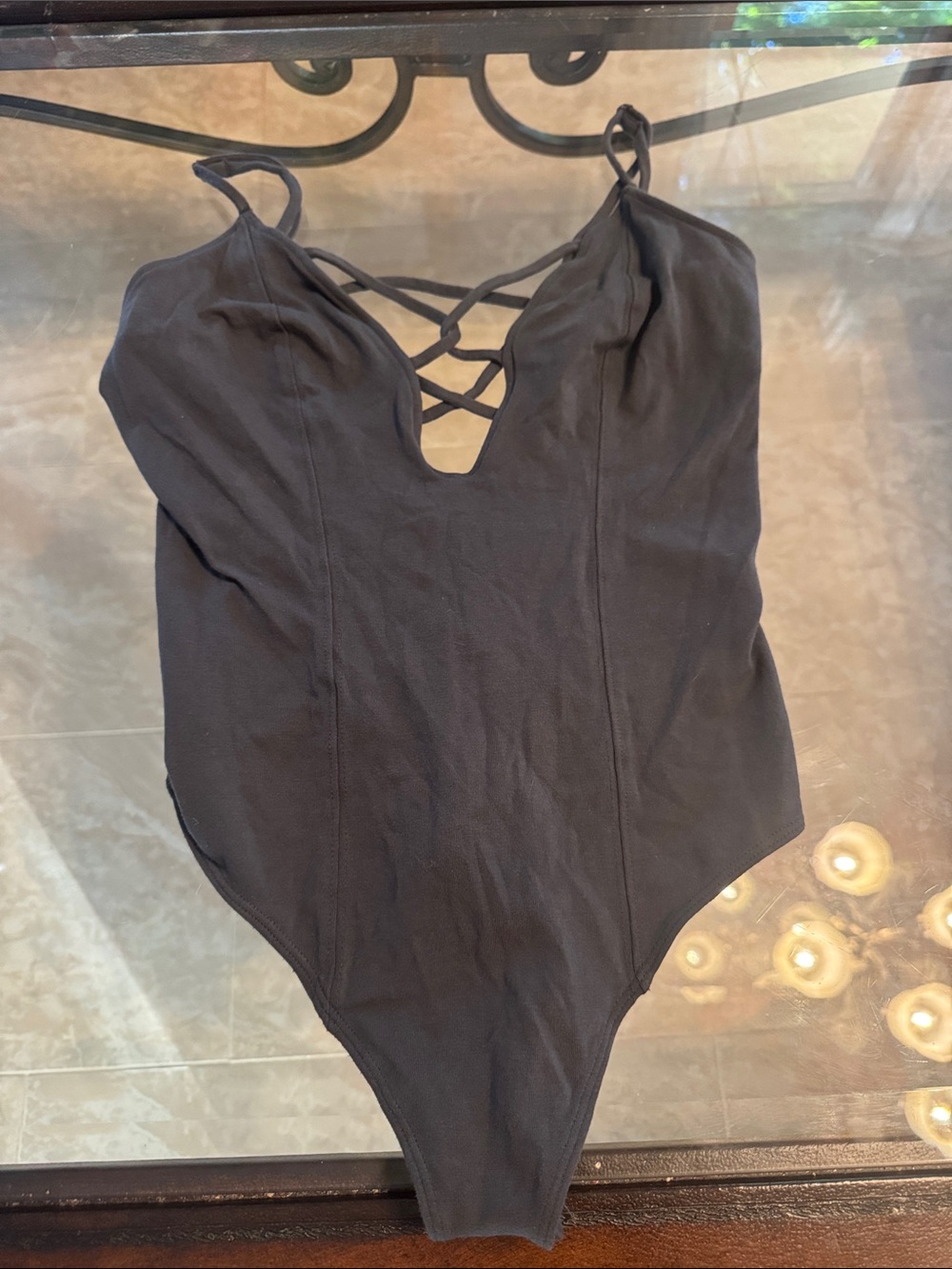 Express Gray Bodysuit with Crisscross Front